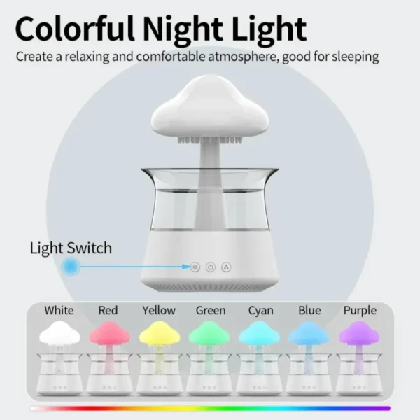 Rain Cloud Night Light humidifier with raining water drop sound and 7 color led light essential oil diffuser aromatherapy