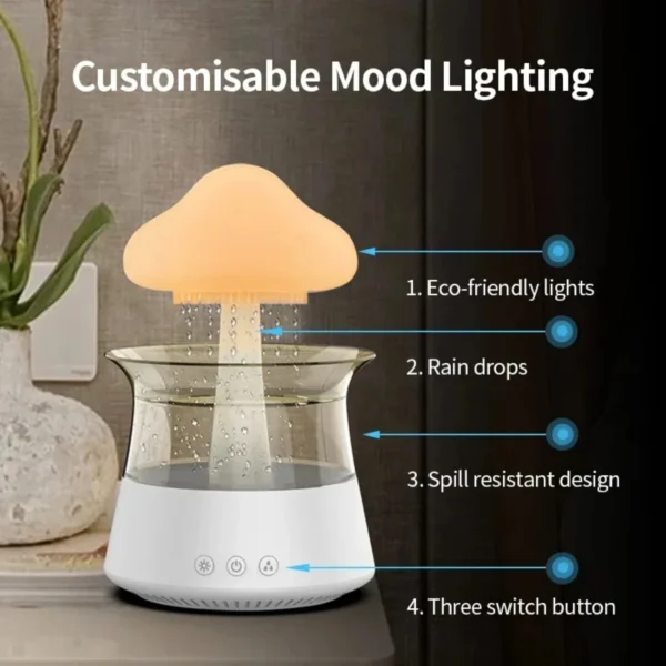 Rain Cloud Night Light humidifier with raining water drop sound and 7 color led light essential oil diffuser aromatherapy - Image 4