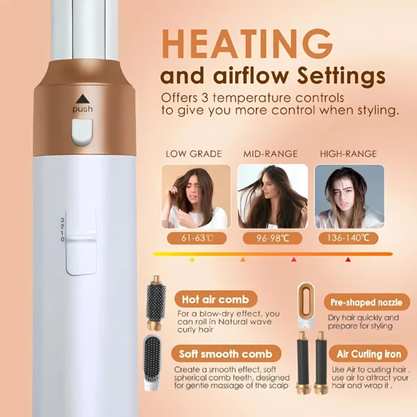 5 in 1 Hair Dryer Hot Comb Set Professional Curling Iron Hair Straightener Styling Tool Airwrap Hair Dryer Household - Image 6